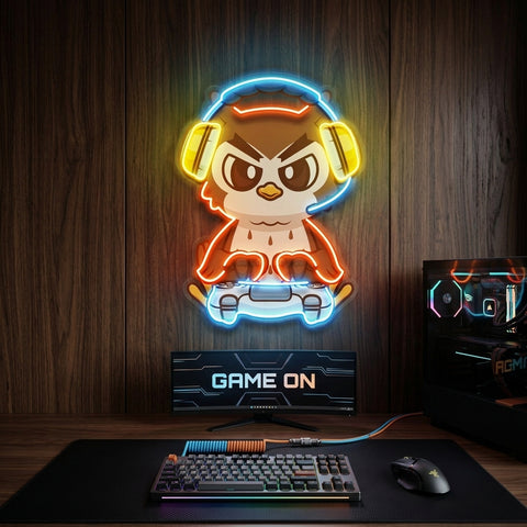 Cute Owl Gaming Cartoon LED Neon Sign Light Pop Art