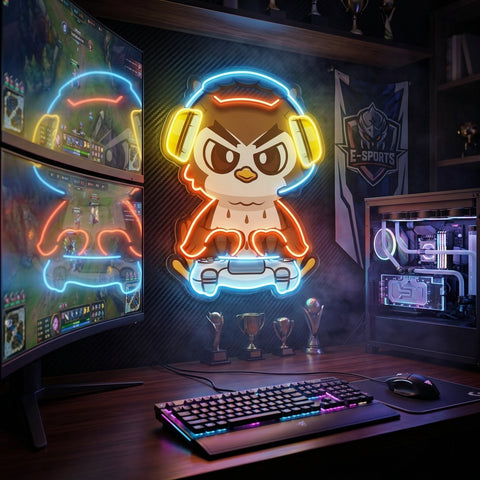 Cute Owl Gaming Cartoon LED Neon Sign Light Pop Art