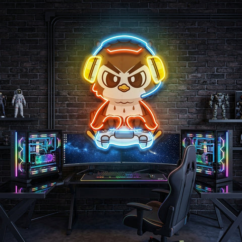 Cute Owl Gaming Cartoon LED Neon Sign Light Pop Art