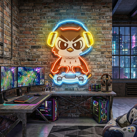 Cute Owl Gaming Cartoon LED Neon Sign Light Pop Art