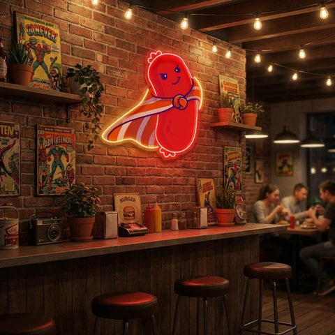 Cute Sausage Super Hero Artwork Led Neon Sign Light