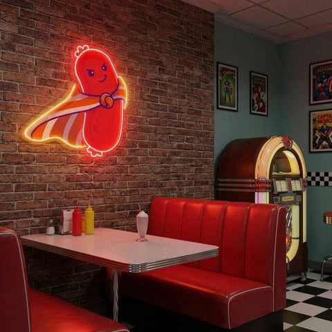 Cute Sausage Super Hero Artwork Led Neon Sign Light