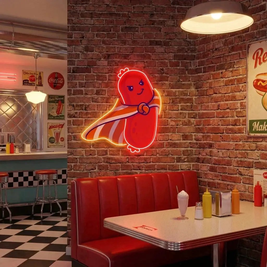 Cute Sausage Super Hero Artwork Led Neon Sign Light