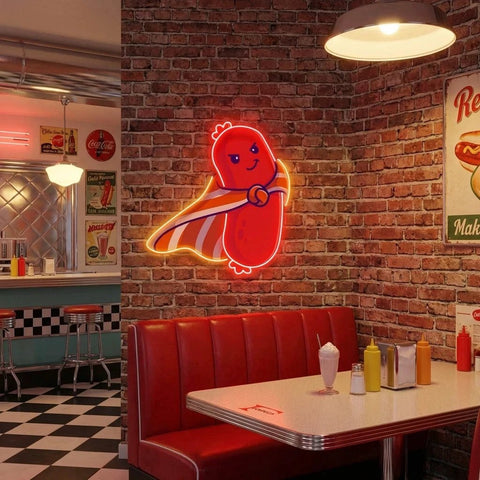 Cute Sausage Super Hero Artwork Led Neon Sign Light