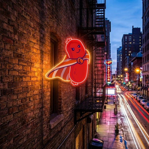 Cute Sausage Super Hero Artwork Led Neon Sign Light