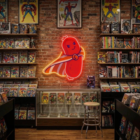 Cute Sausage Super Hero Artwork Led Neon Sign Light