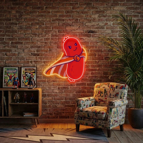 Cute Sausage Super Hero Artwork Led Neon Sign Light
