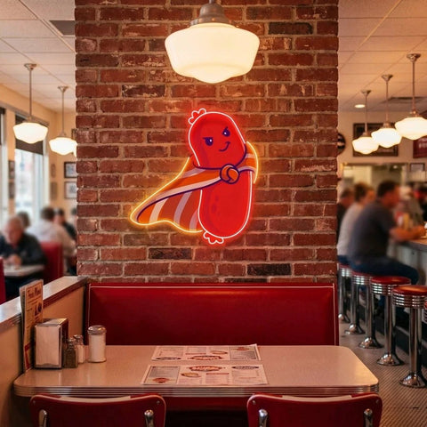 Cute Sausage Super Hero Artwork Led Neon Sign Light