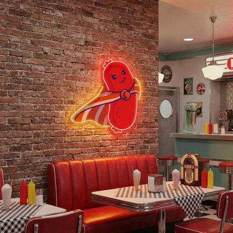 Cute Sausage Super Hero Artwork Led Neon Sign Light