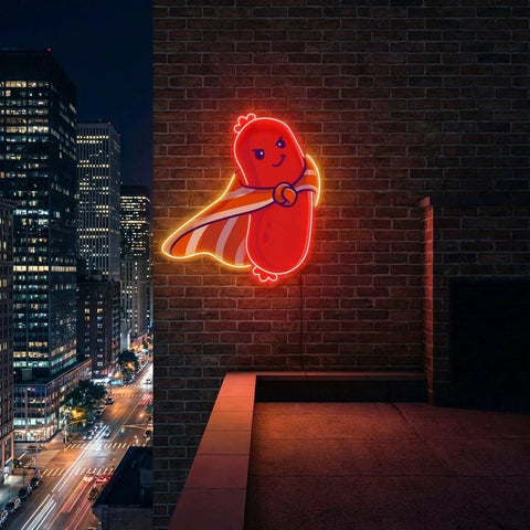 Cute Sausage Super Hero Artwork Led Neon Sign Light