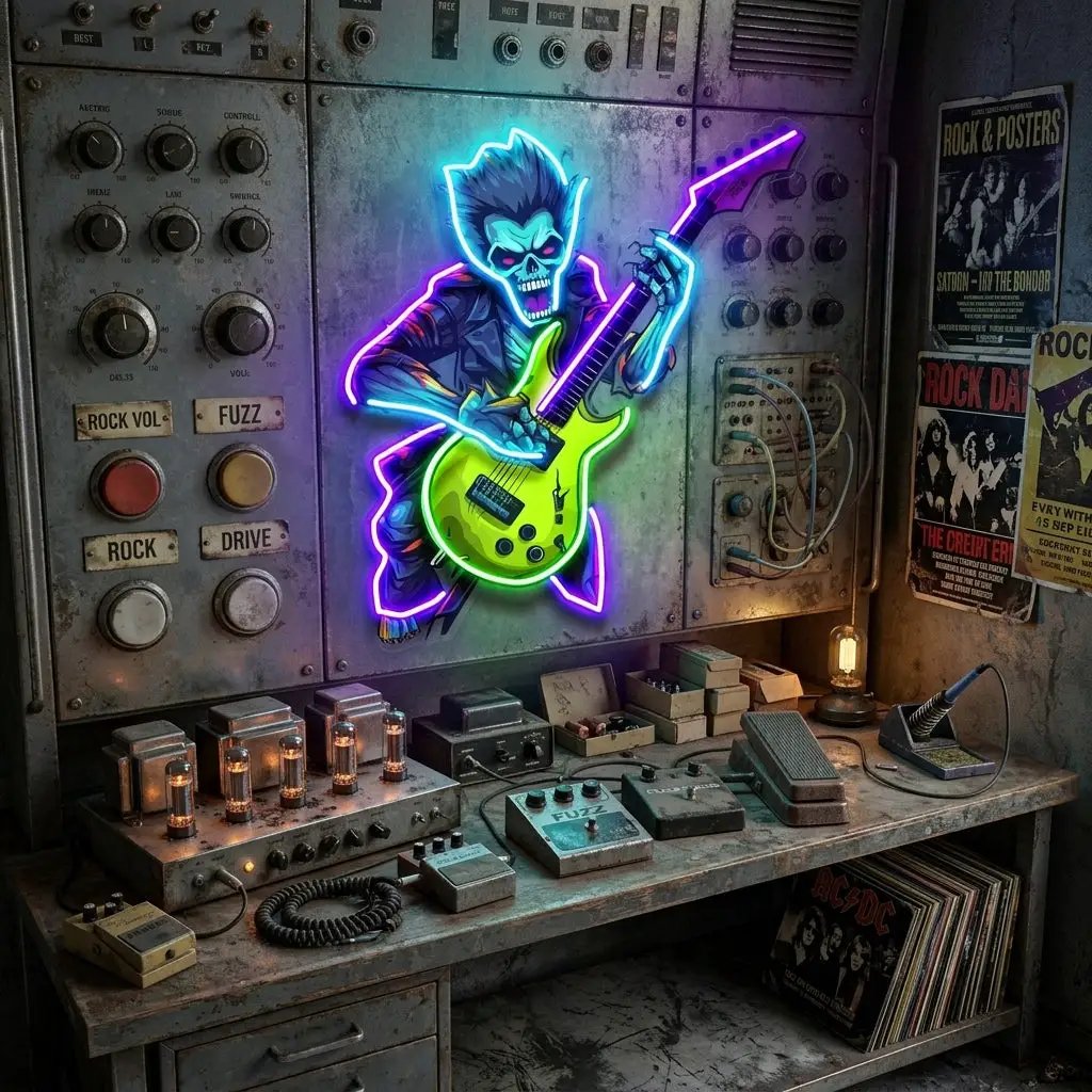 Cute Zombie Playing Electric Guitar LED Neon Sign Light Pop Art