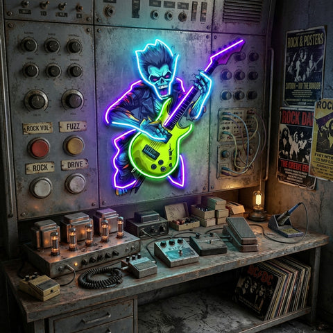 Cute Zombie Playing Electric Guitar LED Neon Sign Light Pop Art