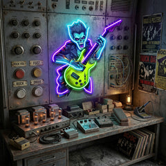 Cute Zombie Playing Electric Guitar LED Neon Sign Light Pop Art