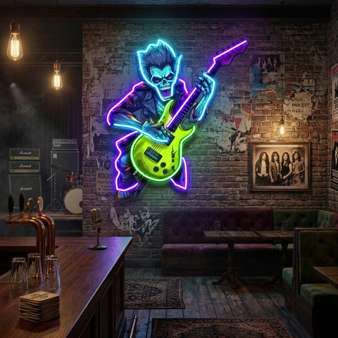 Cute Zombie Playing Electric Guitar LED Neon Sign Light Pop Art