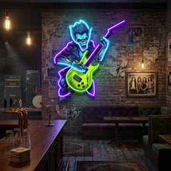 Cute Zombie Playing Electric Guitar LED Neon Sign Light Pop Art