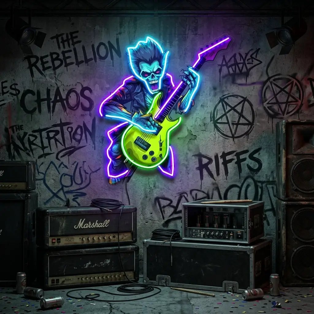 Cute Zombie Playing Electric Guitar LED Neon Sign Light Pop Art