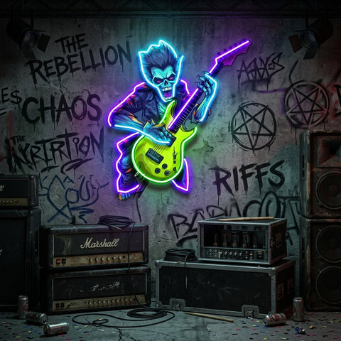 Cute Zombie Playing Electric Guitar LED Neon Sign Light Pop Art
