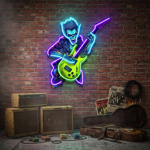 Cute Zombie Playing Electric Guitar LED Neon Sign Light Pop Art