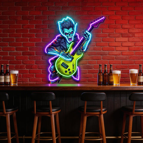 Cute Zombie Playing Electric Guitar LED Neon Sign Light Pop Art
