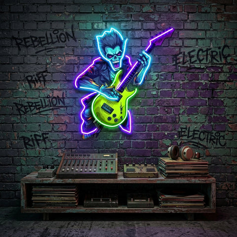 Cute Zombie Playing Electric Guitar LED Neon Sign Light Pop Art