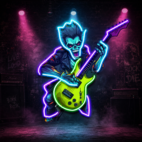 Cute Zombie Playing Electric Guitar LED Neon Sign Light Pop Art