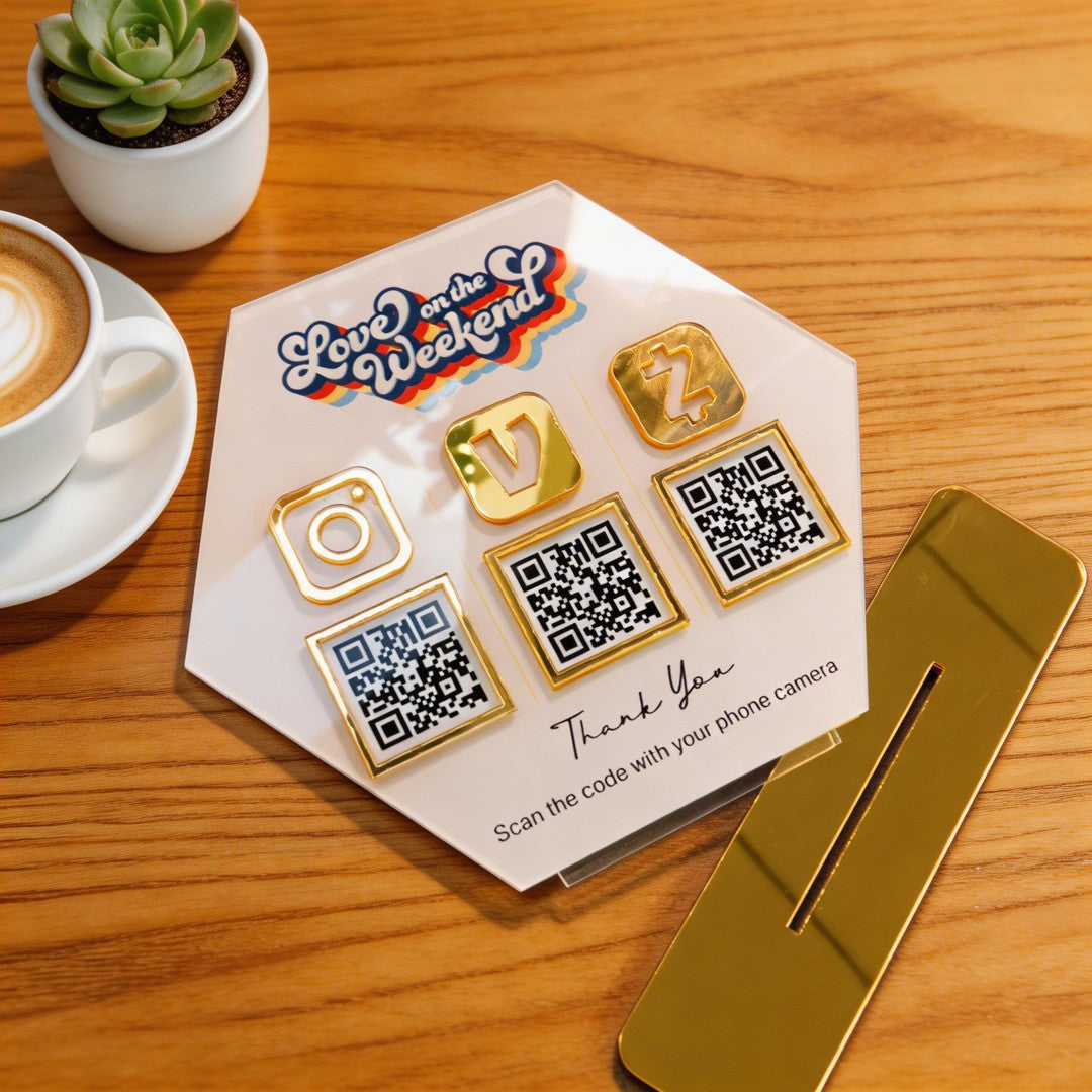 Custom Triple QR Code Hexagon Stand