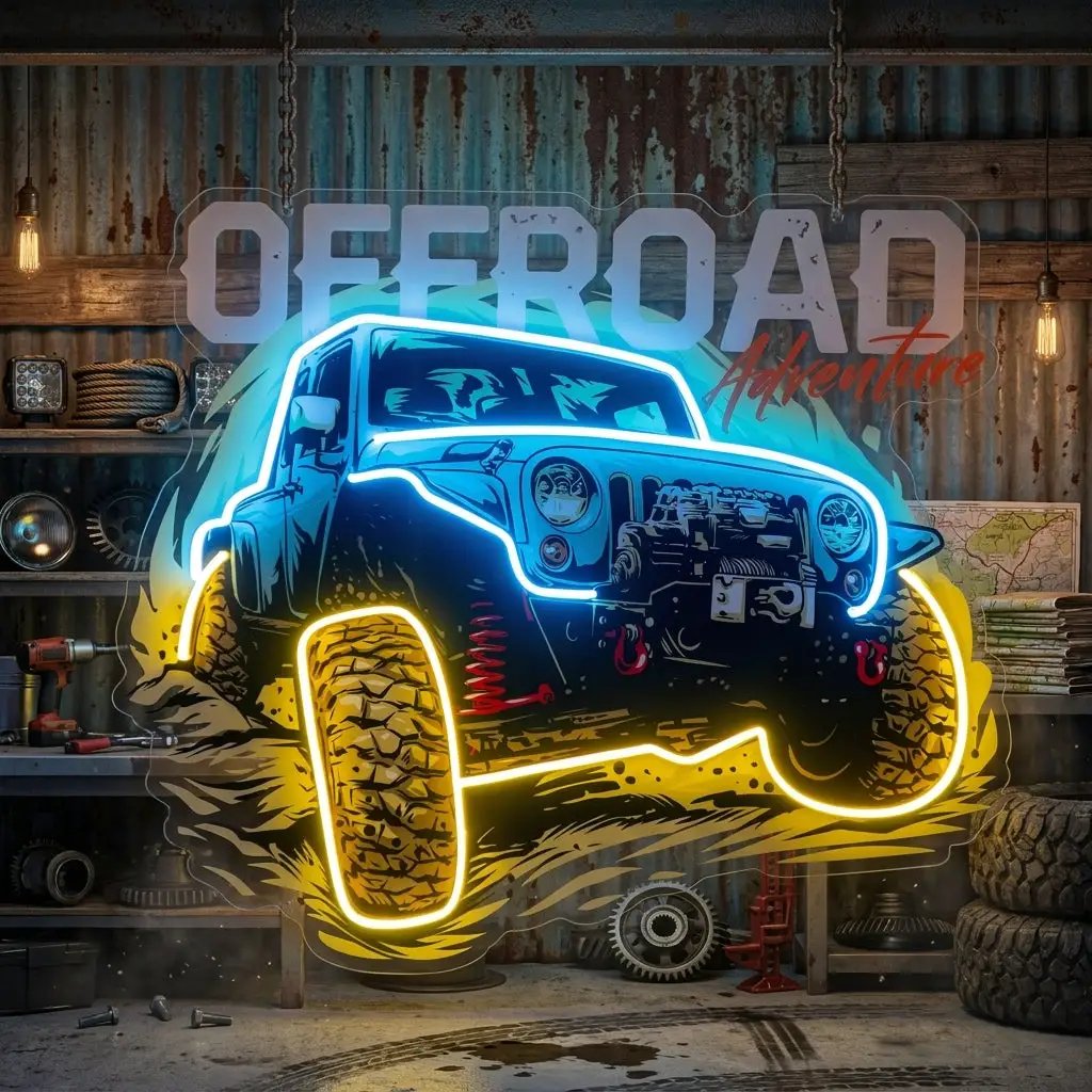 Offroad Adventure Dark Car LED Neon Sign Light Pop Art