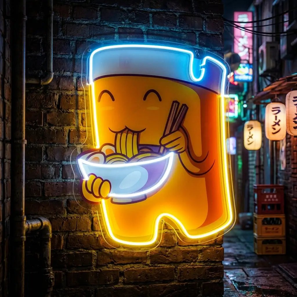 Beer Eating A Ramen Bowl LED Neon Sign Light Pop Art