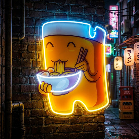 Beer Eating A Ramen Bowl LED Neon Sign Light Pop Art