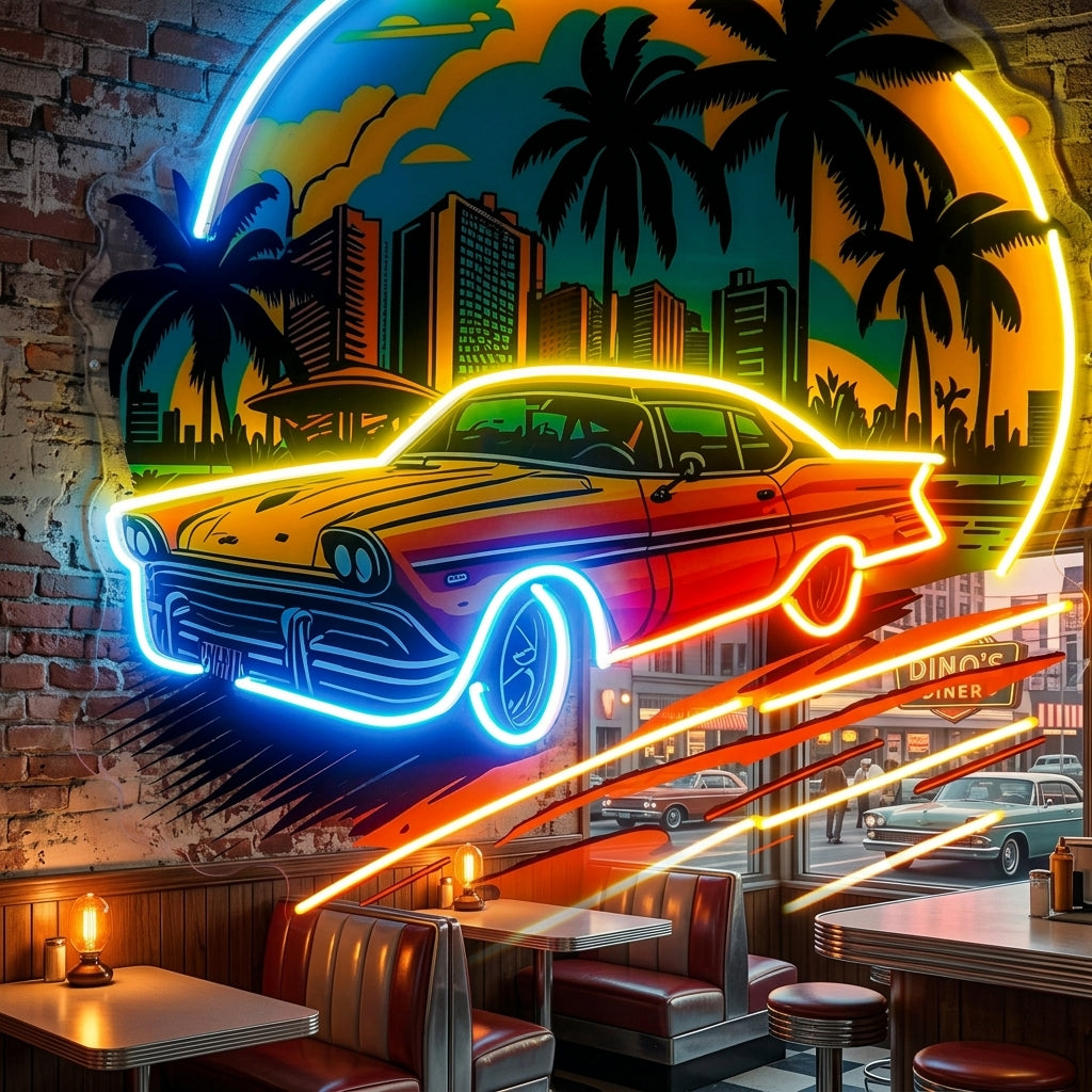 Car The Sunset LED Neon Sign Light Pop Art
