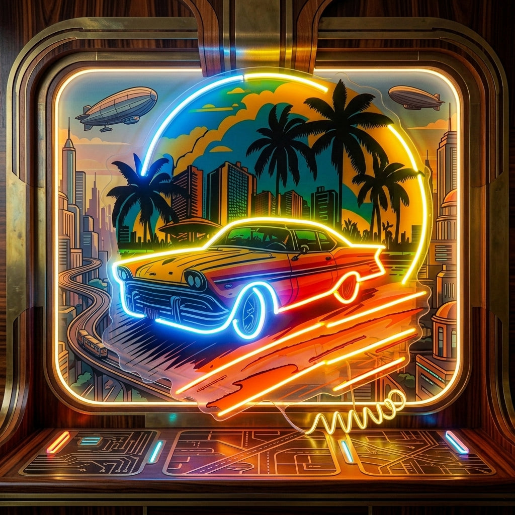 Car The Sunset LED Neon Sign Light Pop Art