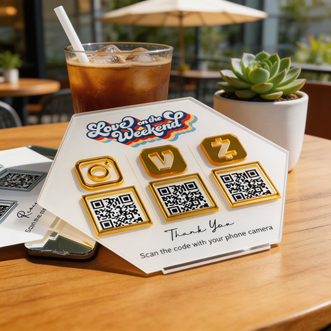 Custom Triple QR Code Hexagon Stand