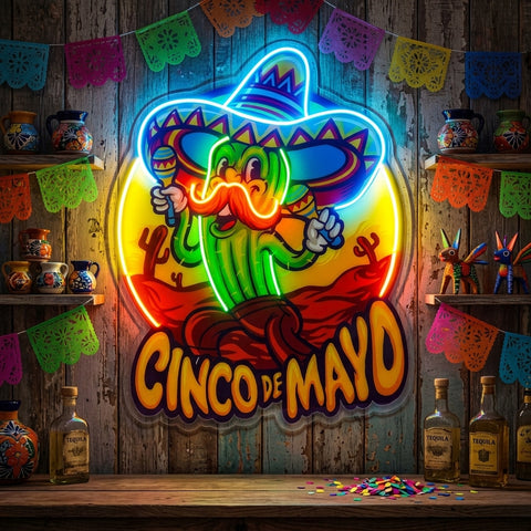 Cinco De Mayo Cactus LED Neon Sign Light Pop Art