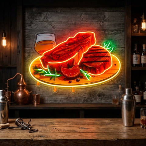 Grilled Meat Isolated LED Neon Sign Light Pop Art
