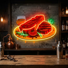 Grilled Meat Isolated LED Neon Sign Light Pop Art