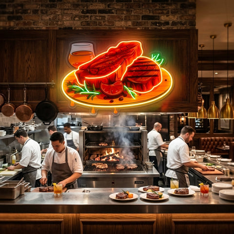 Grilled Meat Isolated LED Neon Sign Light Pop Art