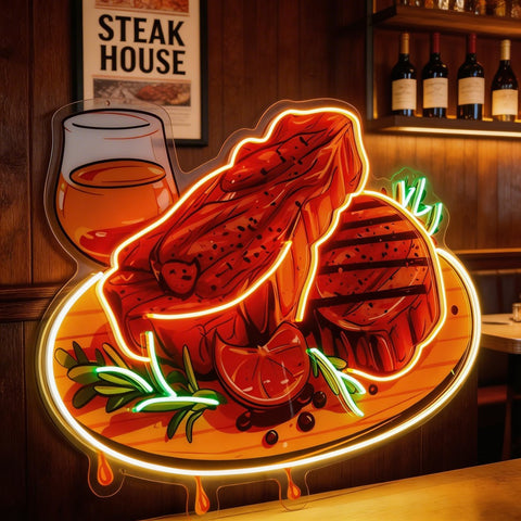 Grilled Meat Isolated LED Neon Sign Light Pop Art