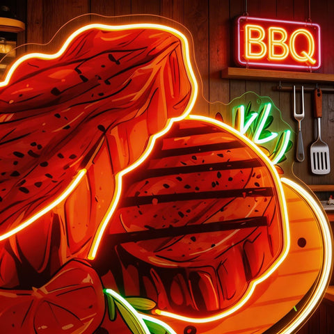 Grilled Meat Isolated LED Neon Sign Light Pop Art