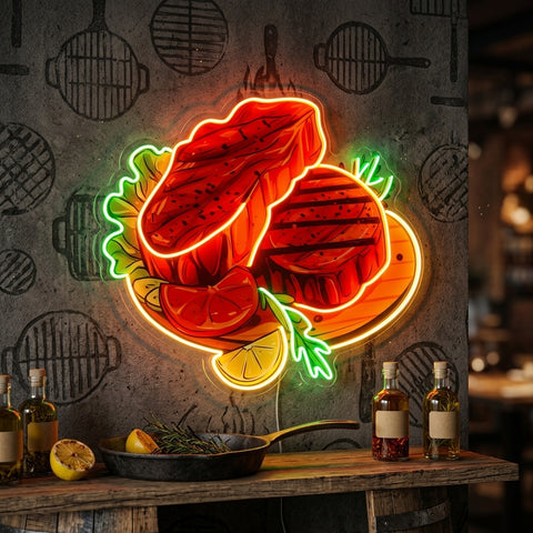 Grilled Meat Isolated LED Neon Sign Light Pop Art