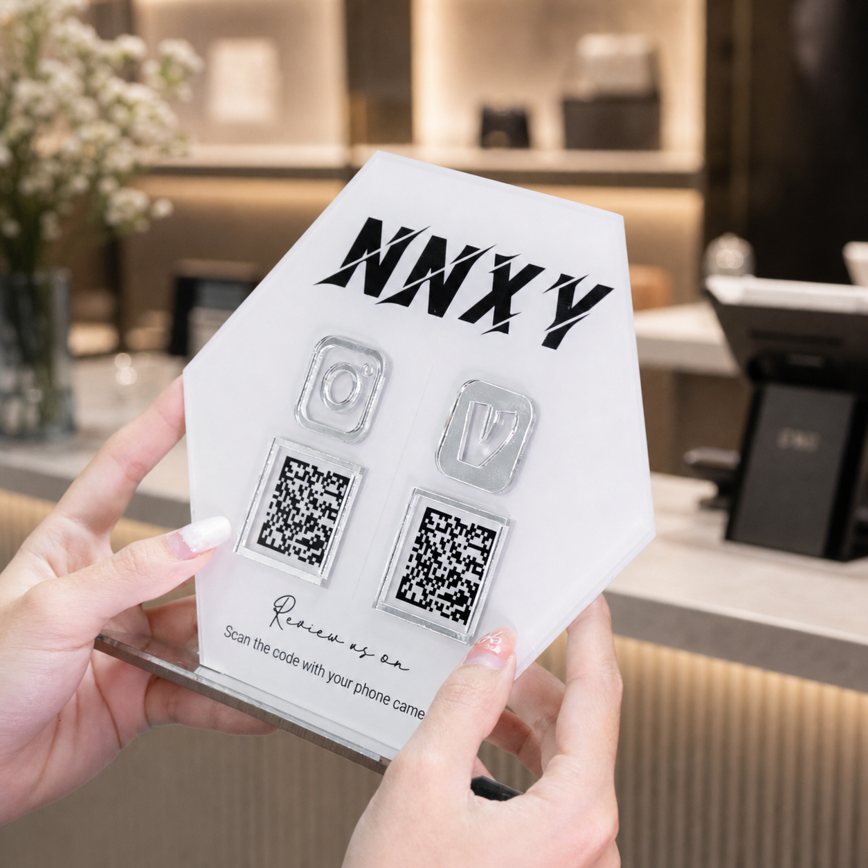 Custom Double QR Code Hexagon Stand Layout B
