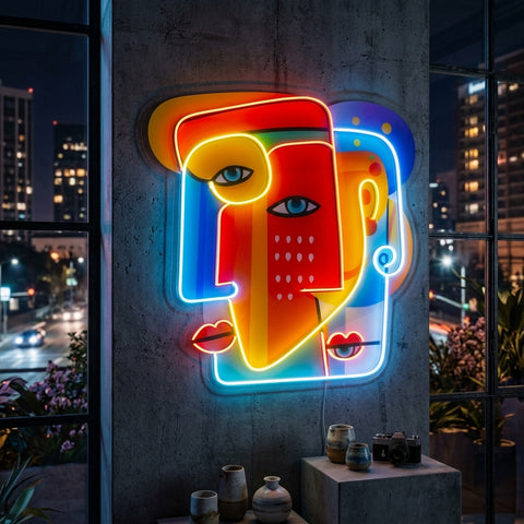 Two Colorful Women Portrait Abstract Art LED Neon Sign Light Pop Art