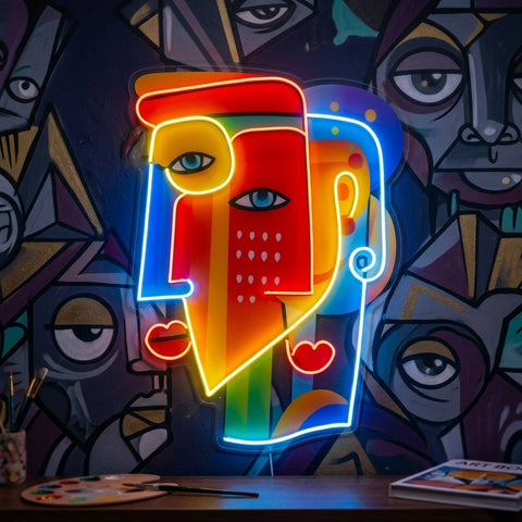 Two Colorful Women Portrait Abstract Art LED Neon Sign Light Pop Art