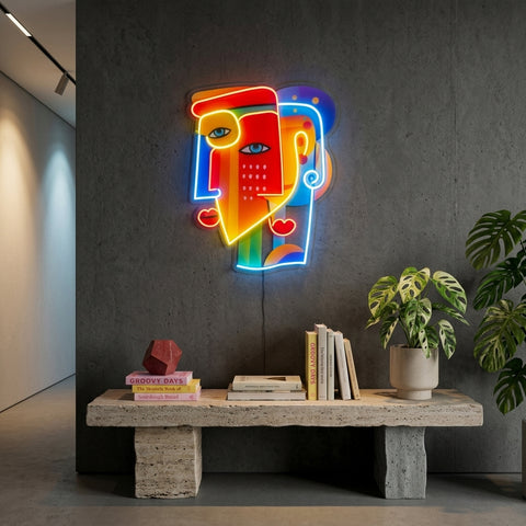 Two Colorful Women Portrait Abstract Art LED Neon Sign Light Pop Art