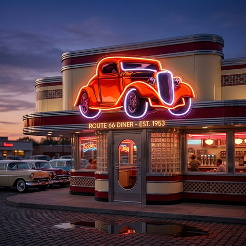 Classic Car On Colid Color LED Neon Sign Light Pop Art