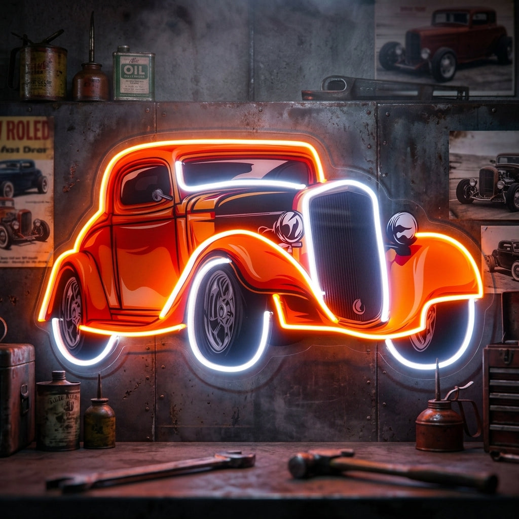 Classic Car On Colid Color LED Neon Sign Light Pop Art