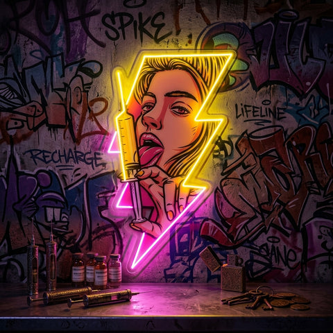 Beautiful Woman Is Holding An Injection LED Neon Sign Light Pop Art