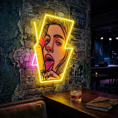 Beautiful Woman Is Holding An Injection LED Neon Sign Light Pop Art