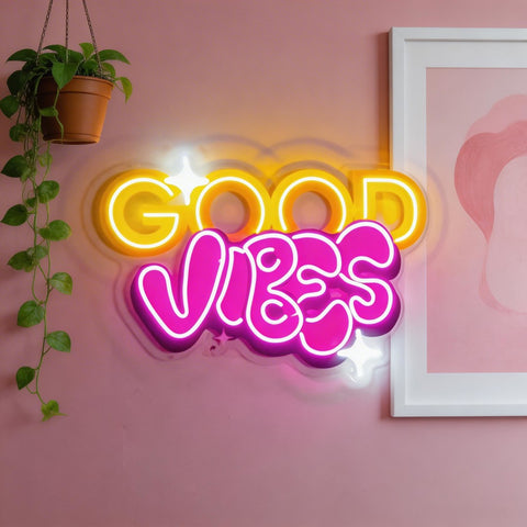 Dynamic Callipraphy GOOD VIBES LED Neon Sign Light Pop Art