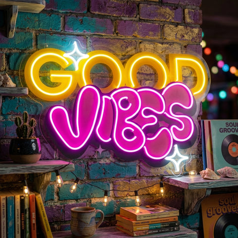 Dynamic Callipraphy GOOD VIBES LED Neon Sign Light Pop Art