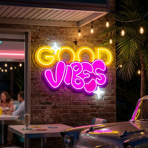 Dynamic Callipraphy GOOD VIBES LED Neon Sign Light Pop Art